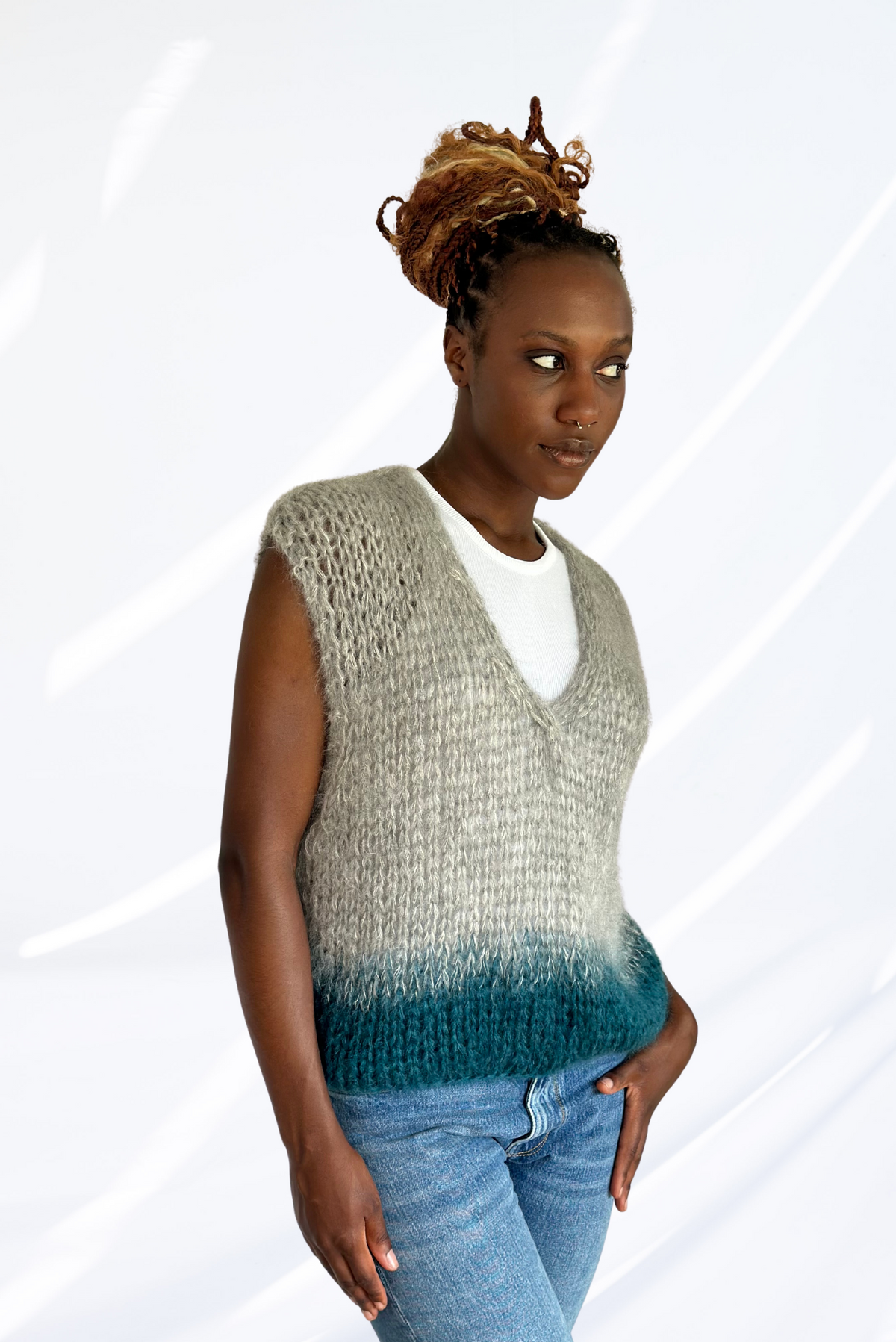 Mixed grey & blue/green pullover