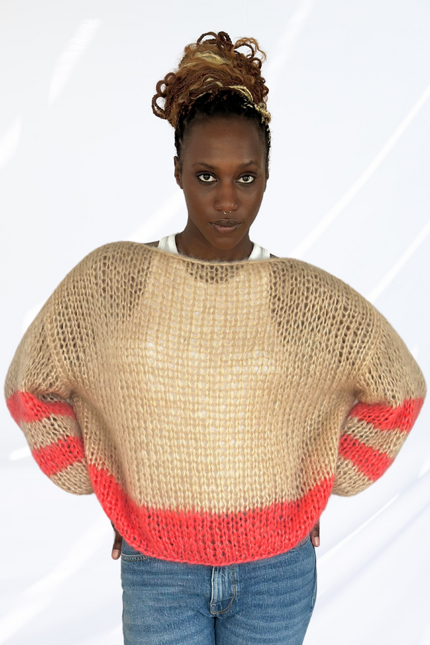 Beige & coral pullover
