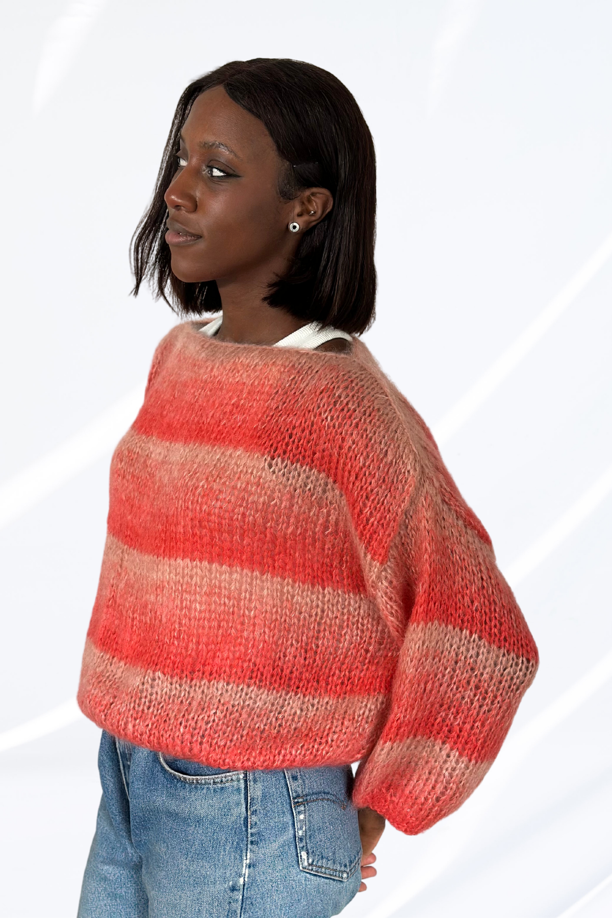 Mixed orange round neck pullover