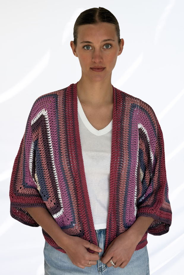 Mixed purple crochet cardigan