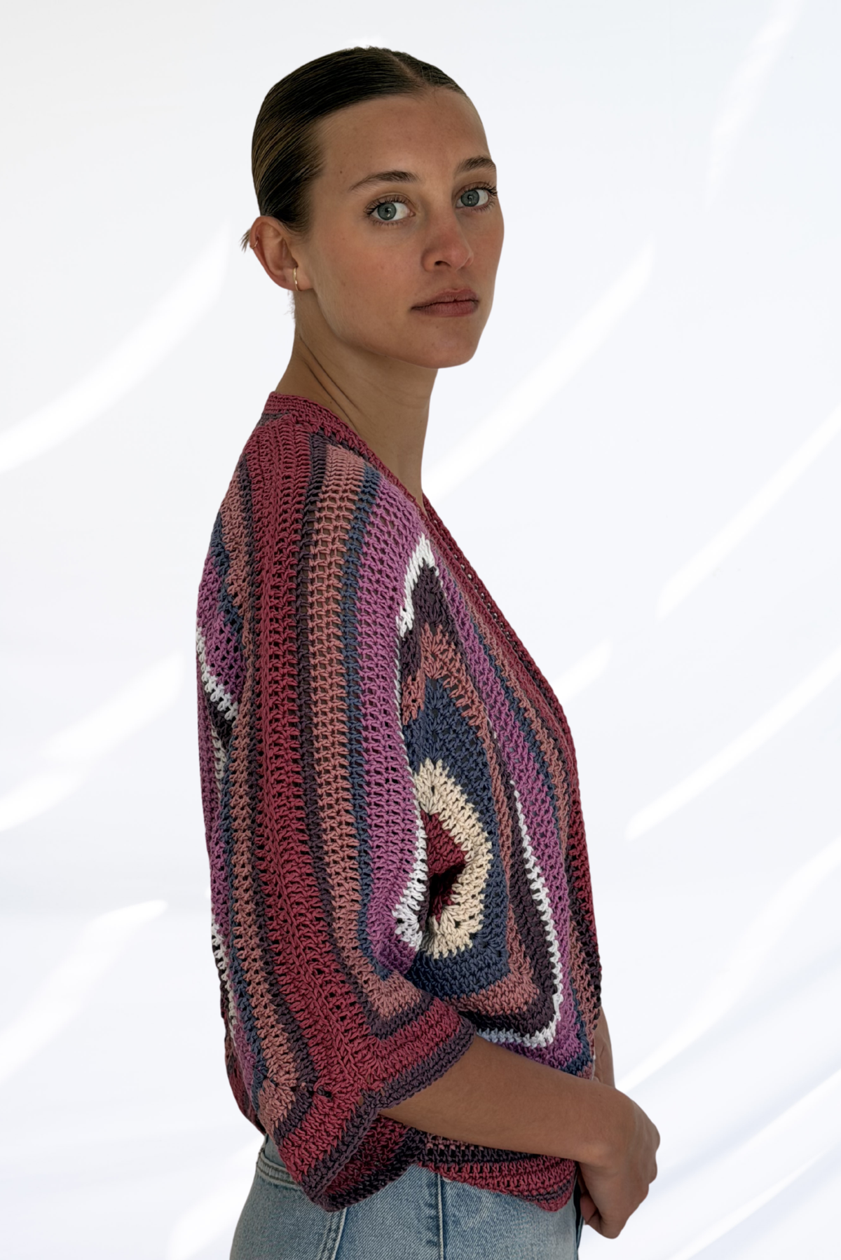 Mixed purple crochet cardigan