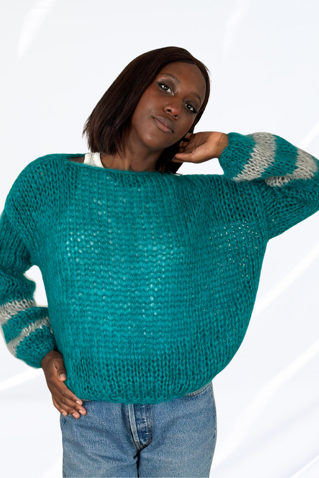 Turquoise et grey pullover