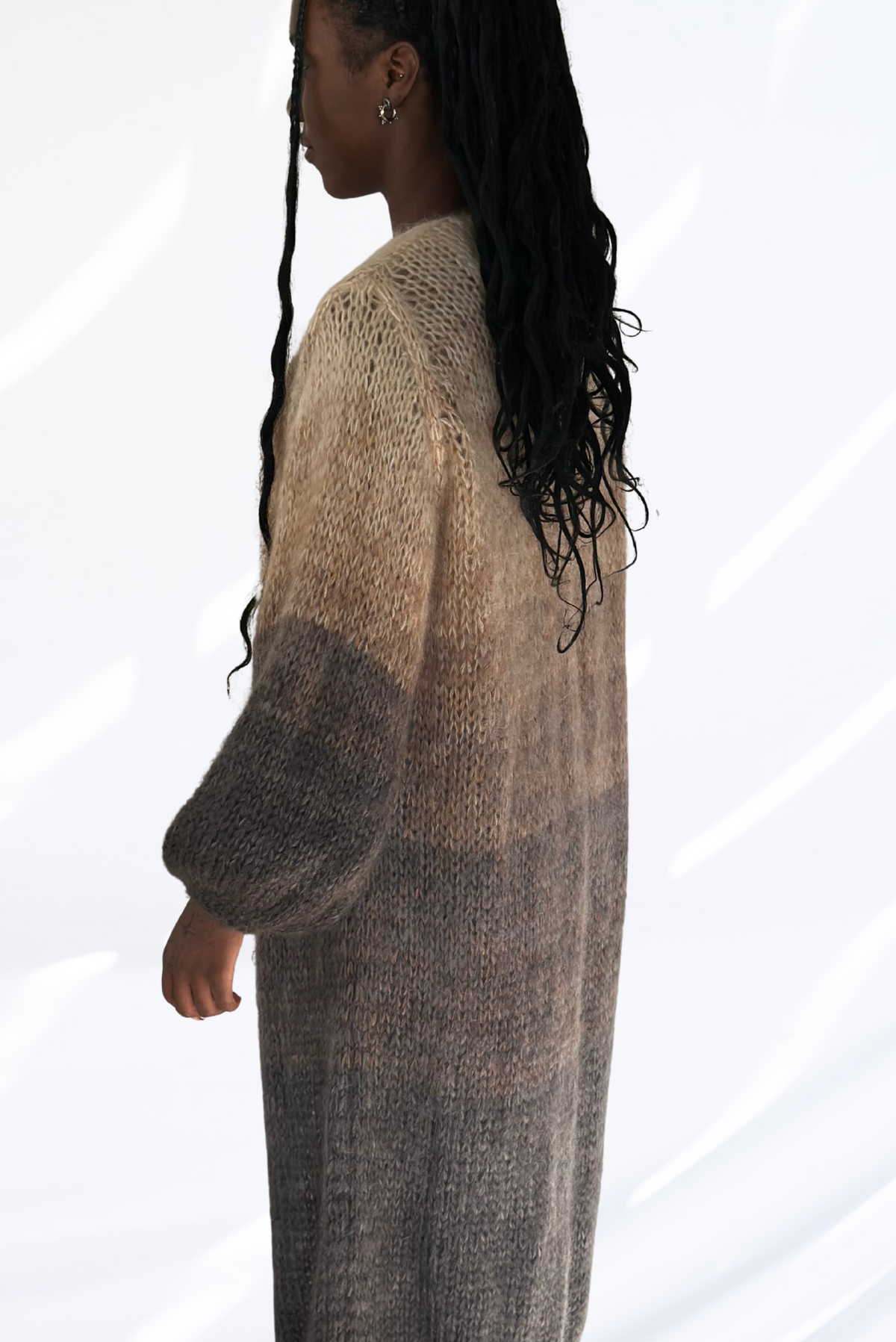 Light beige & grey long cardigan