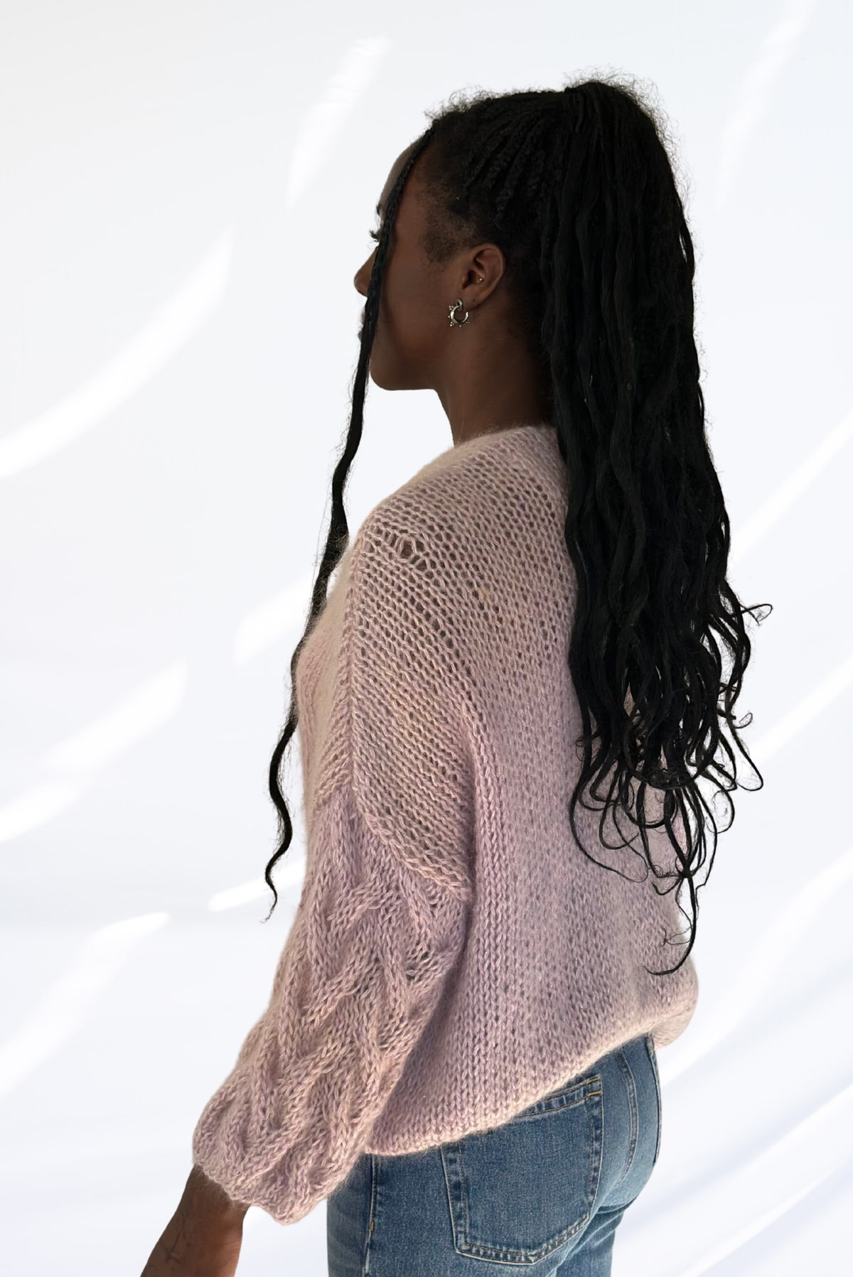 Cable-knit mixed pink cardigan