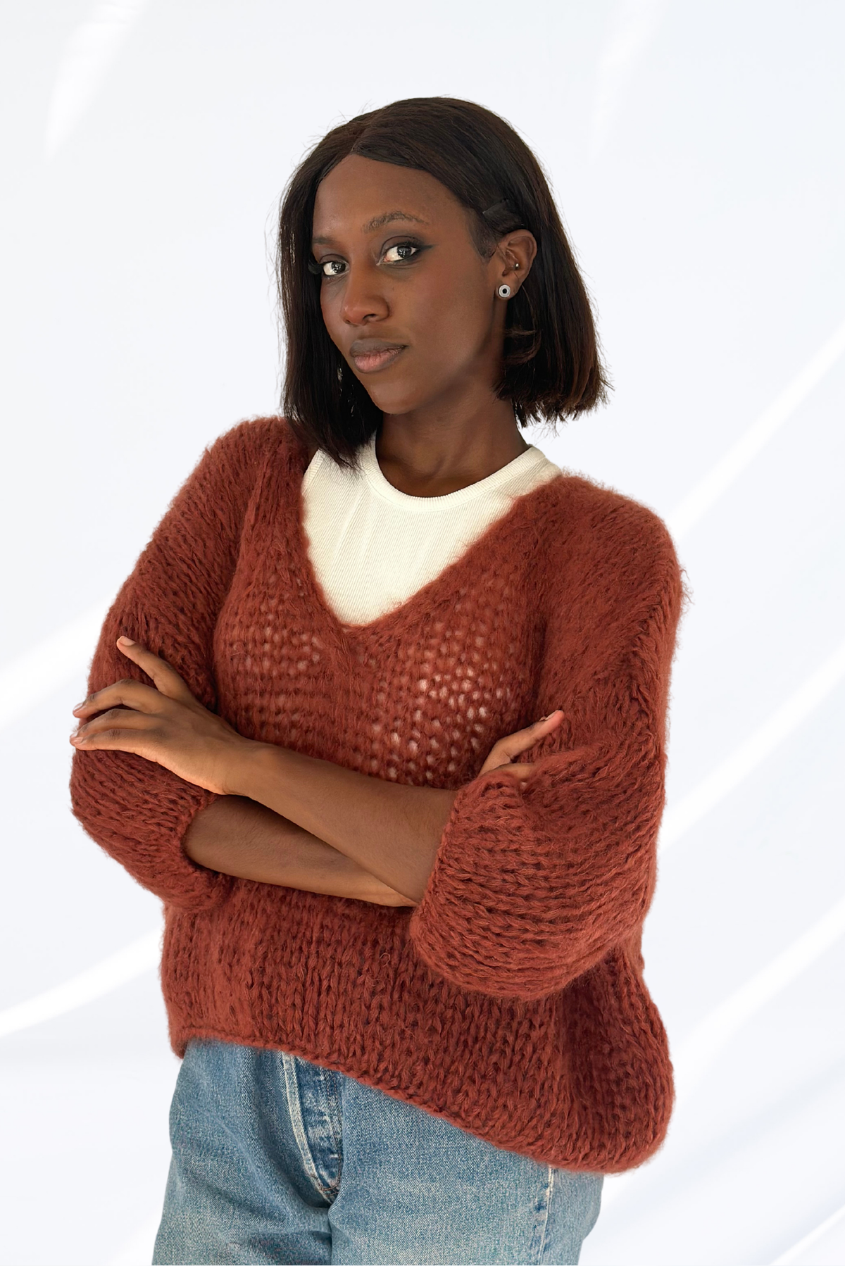 Terracotta v-neck pullover