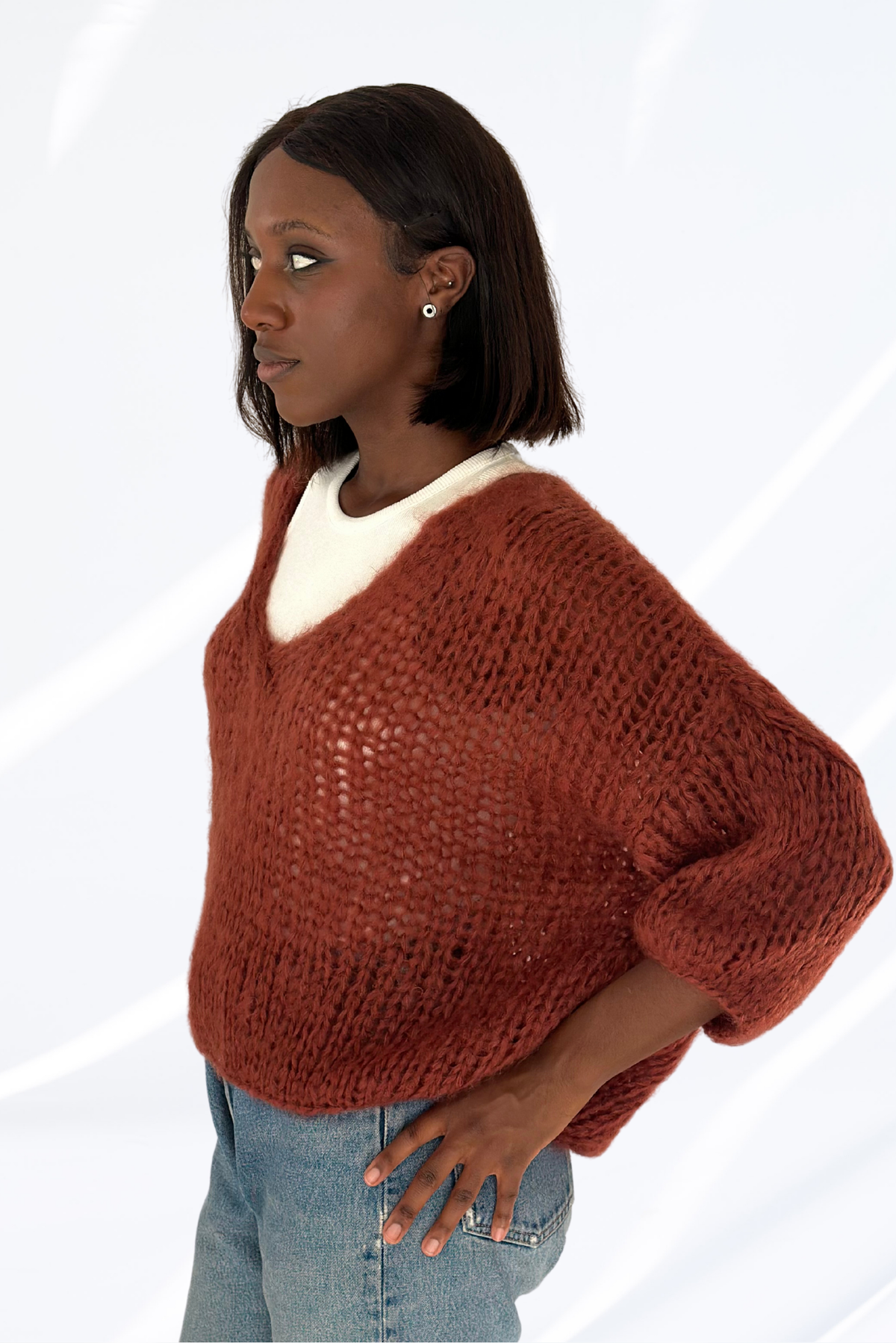 Terracotta v-neck pullover