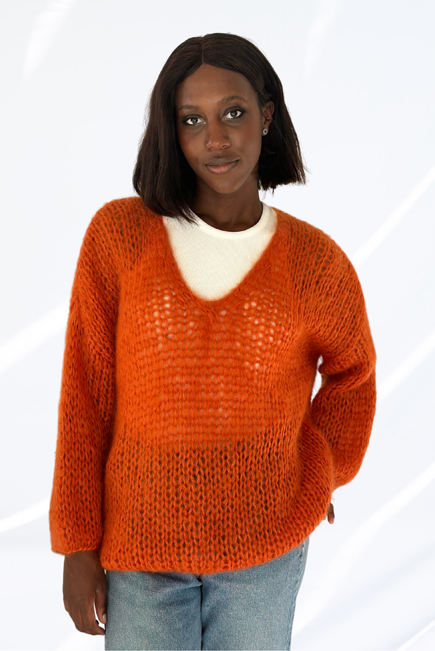 Orange v-neck pullover