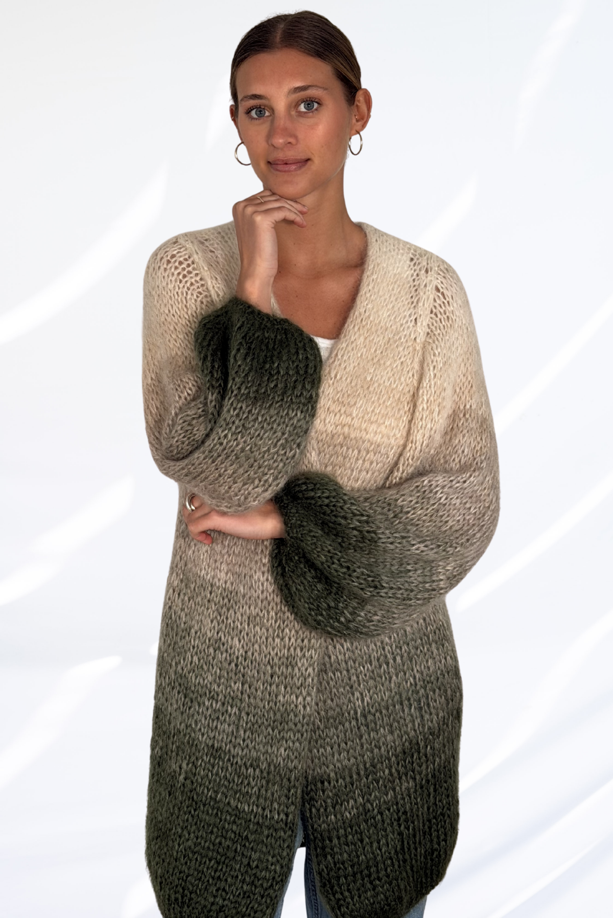 Multi kaki long cardigan