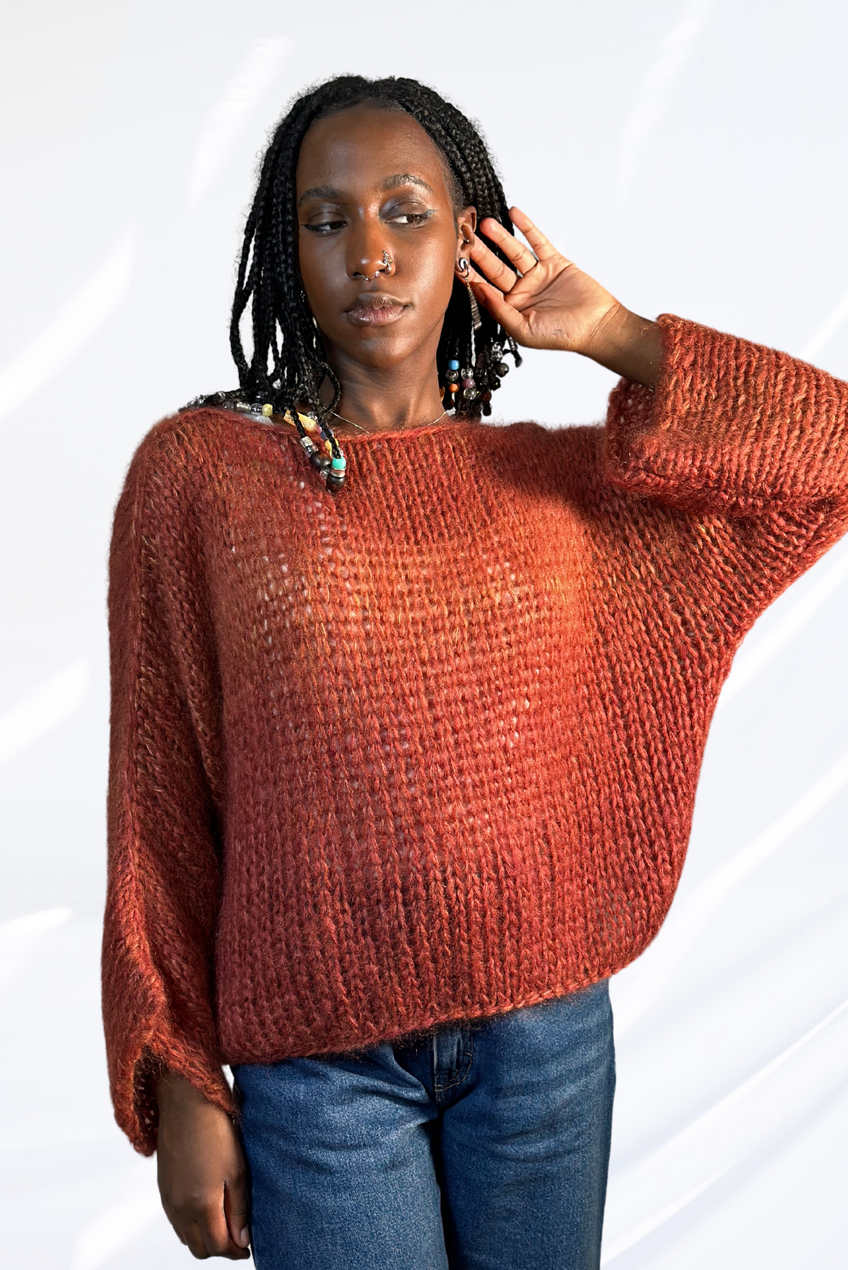 Mixed Terracotta round neck pullover