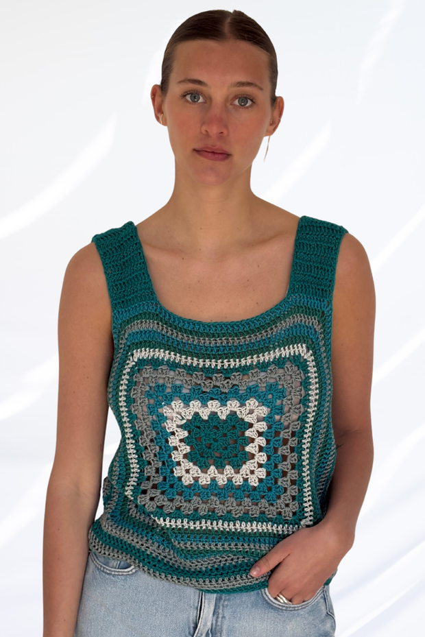 Mixed green crochet top