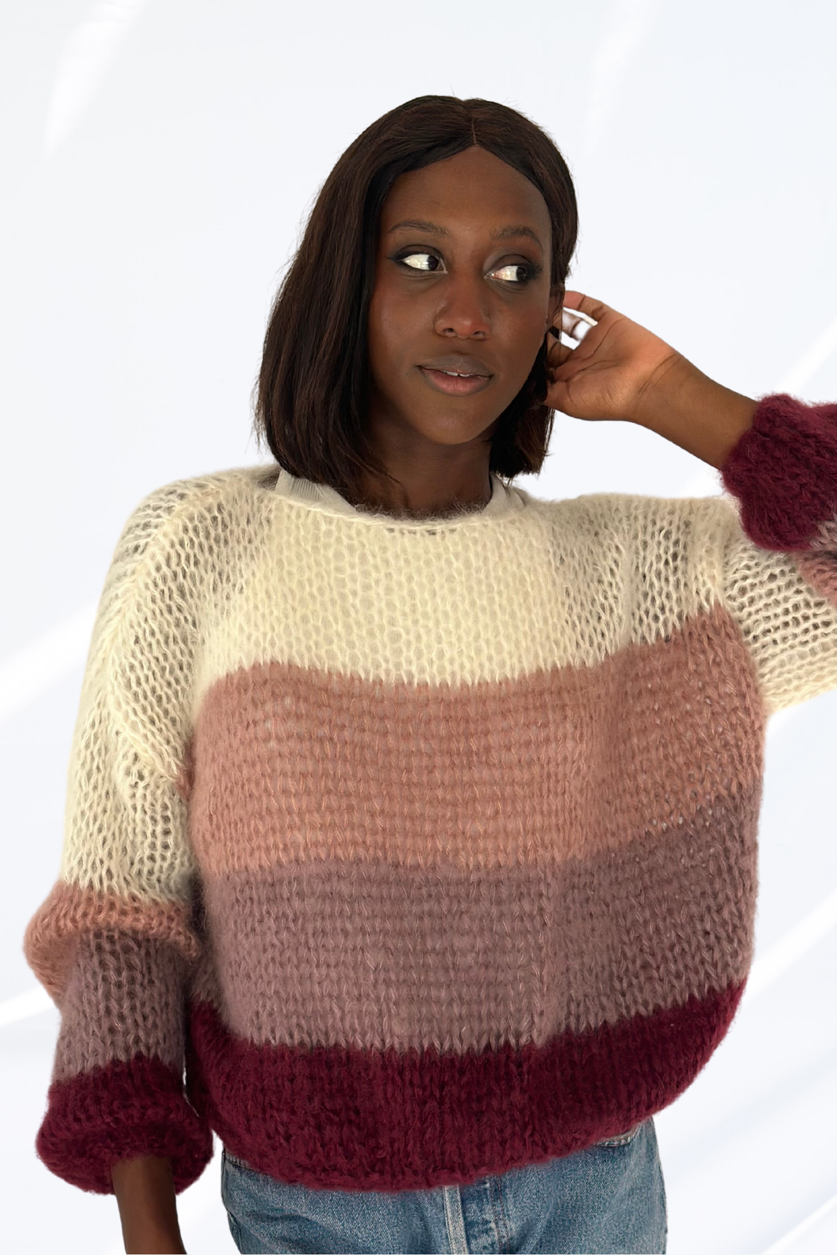 Mixed pink round neck pullover