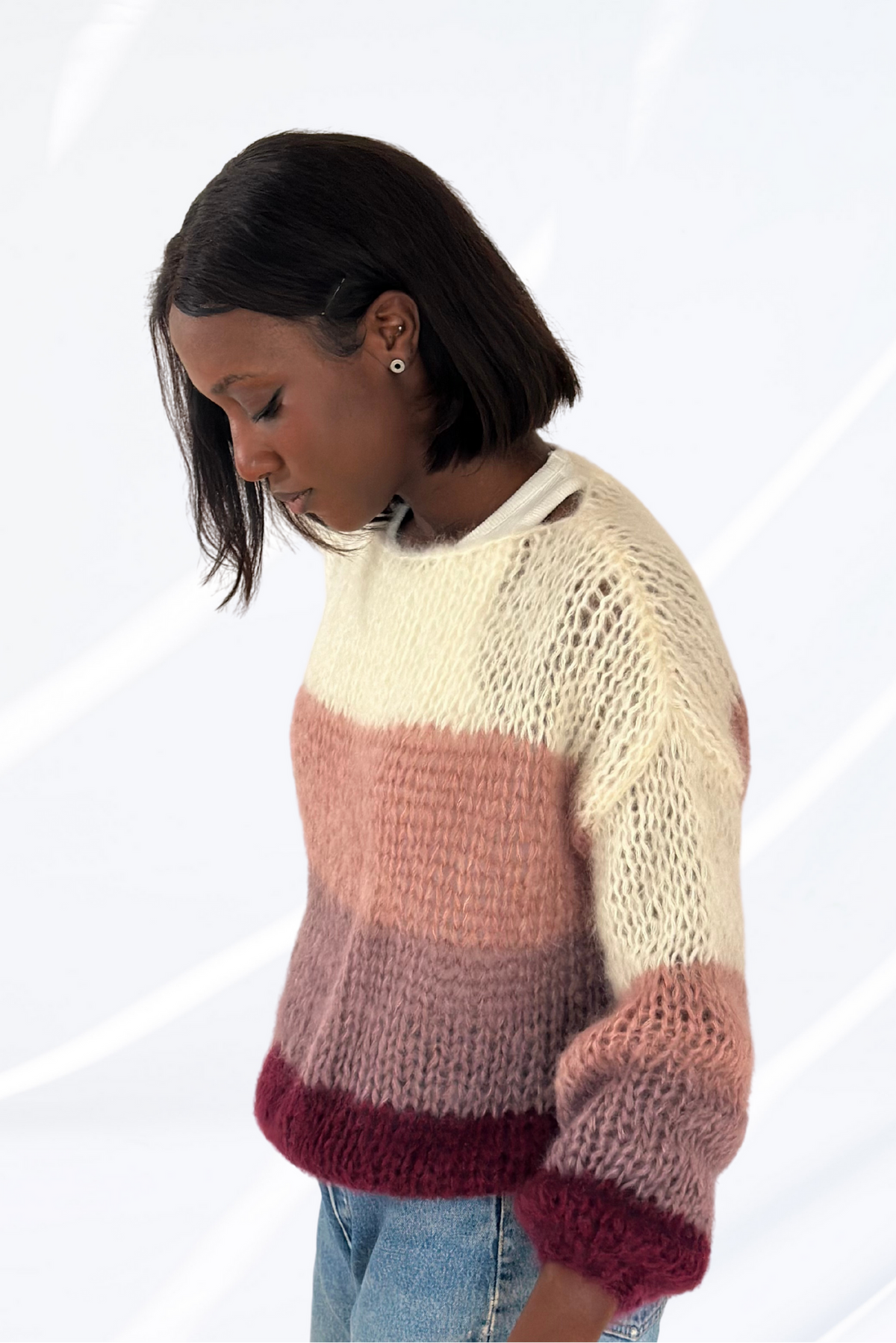 Mixed pink round neck pullover