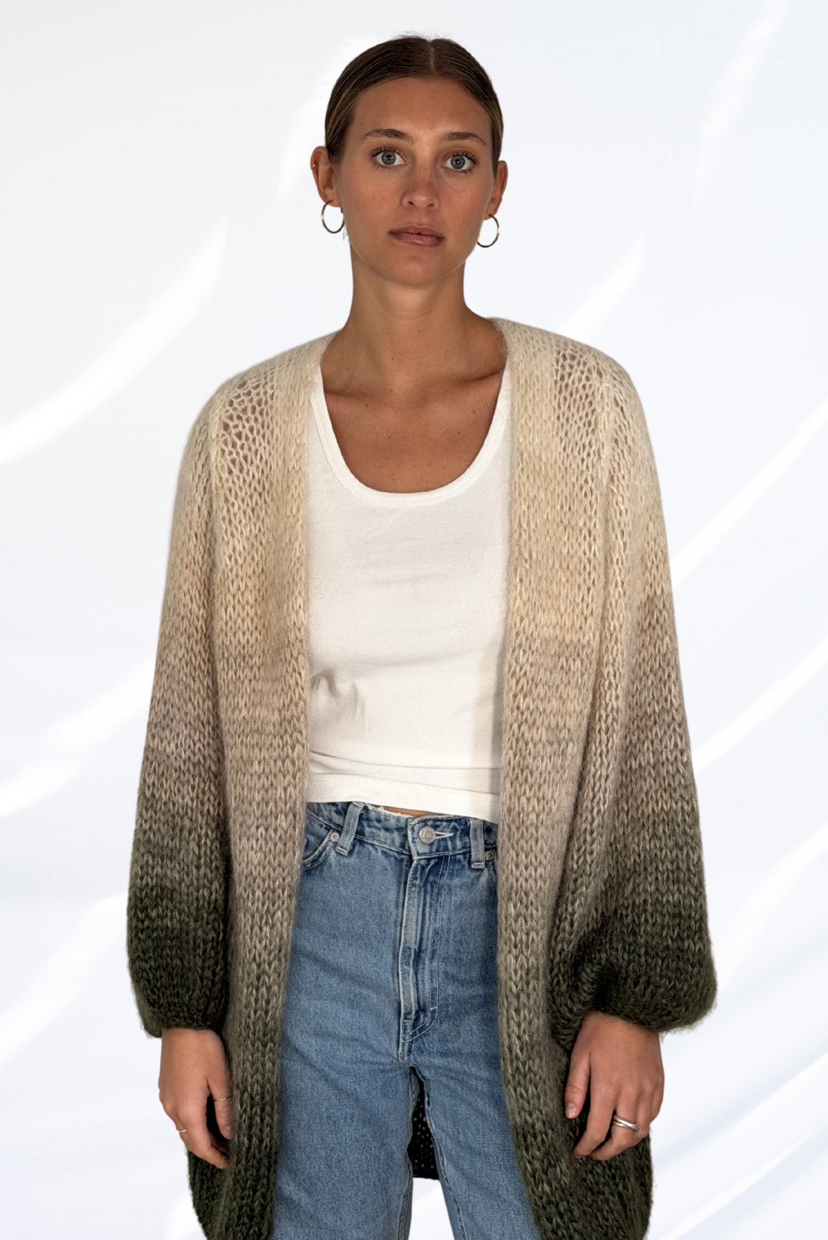 Multi kaki long cardigan