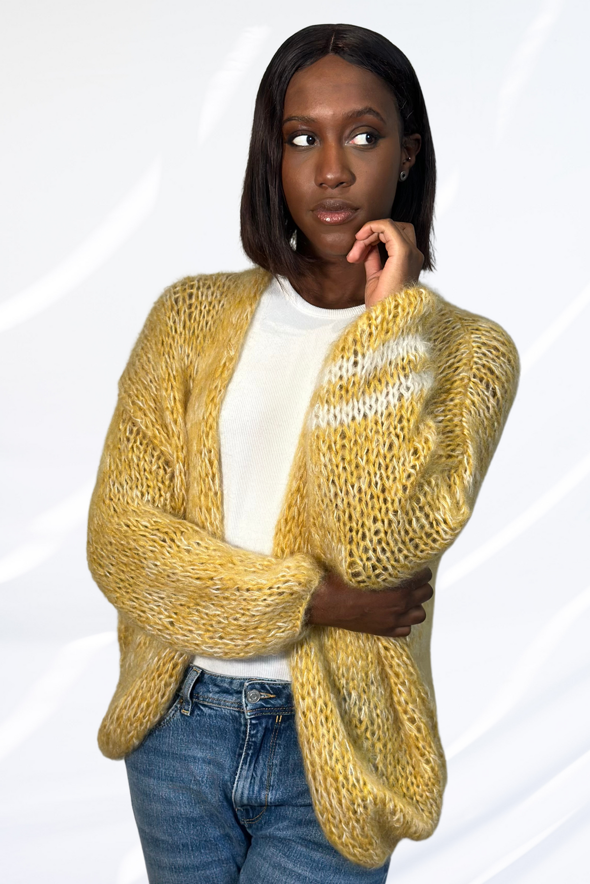 Yellow and white lines cardigan