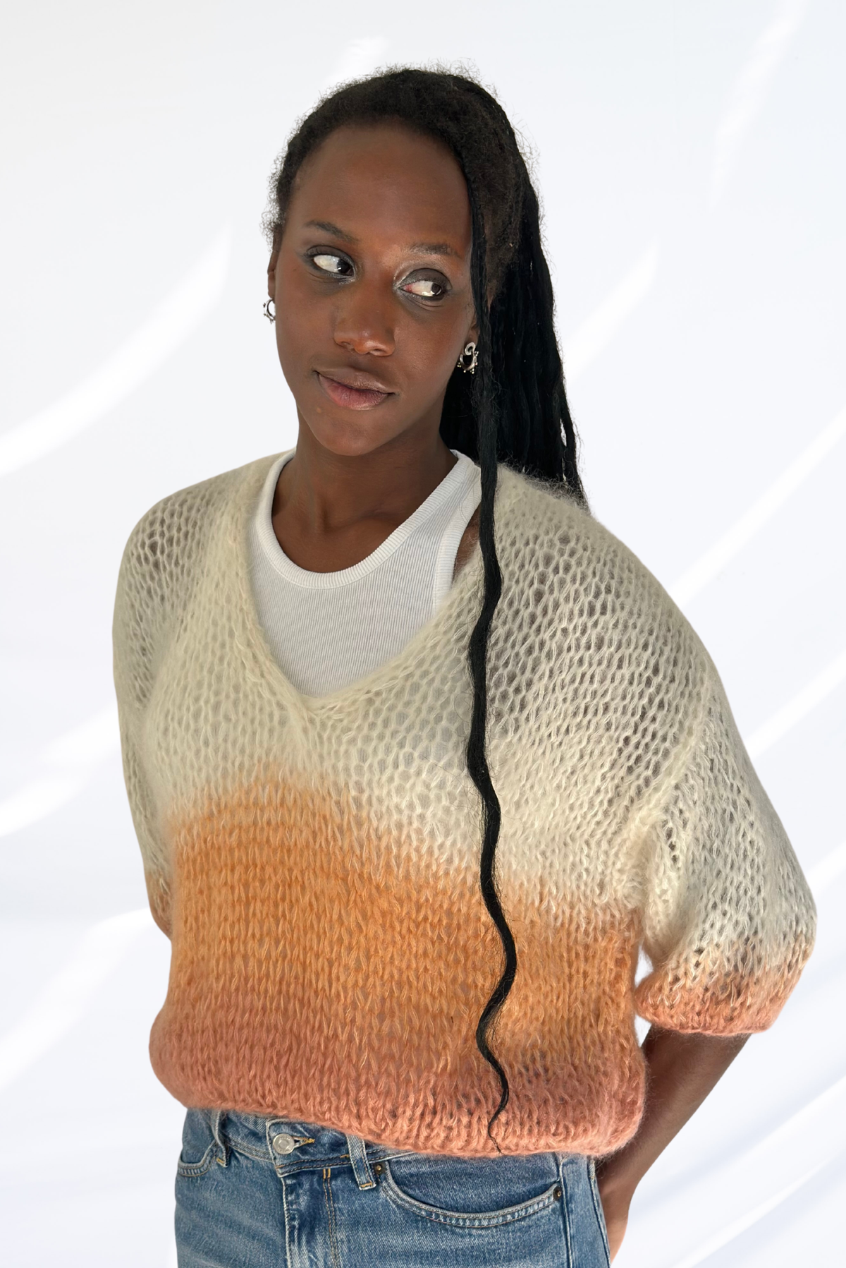 Mixed off-white & orange pullover