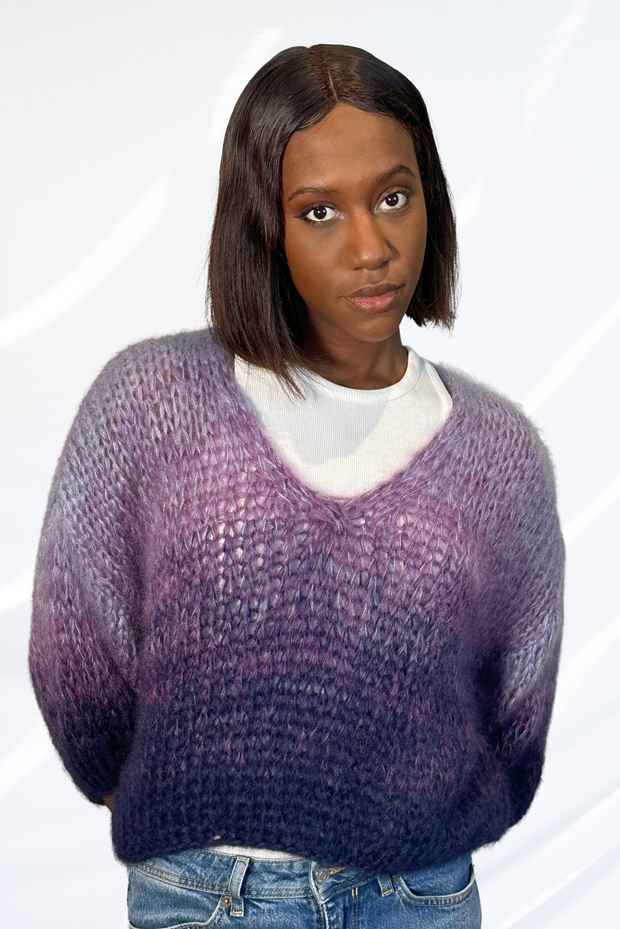 Mixed purple v-neck pullover