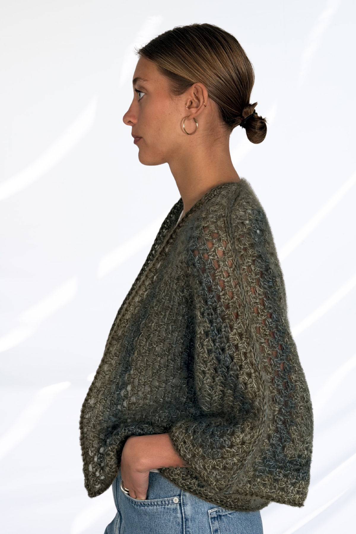 Textured kaki cardigan
