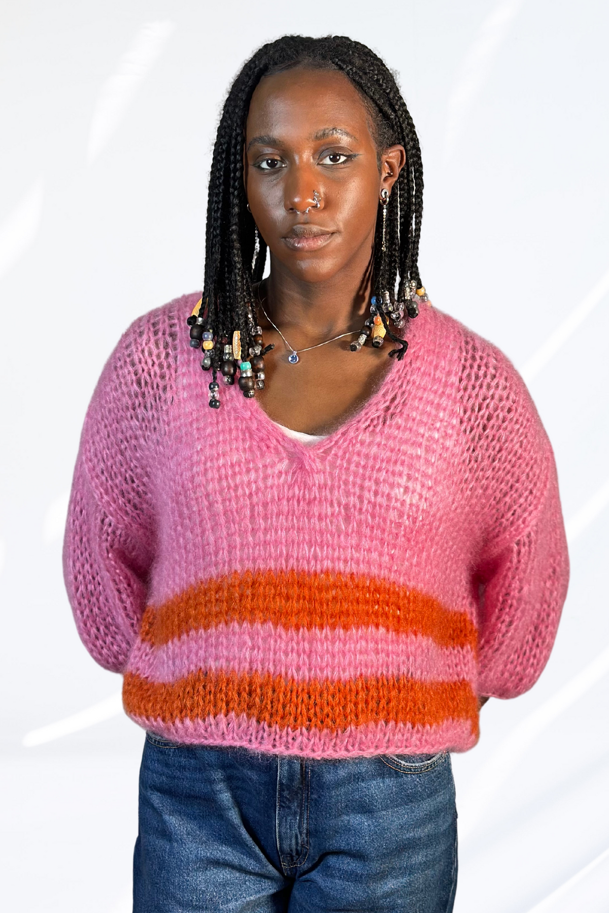 Pink & orange v-neck pullover
