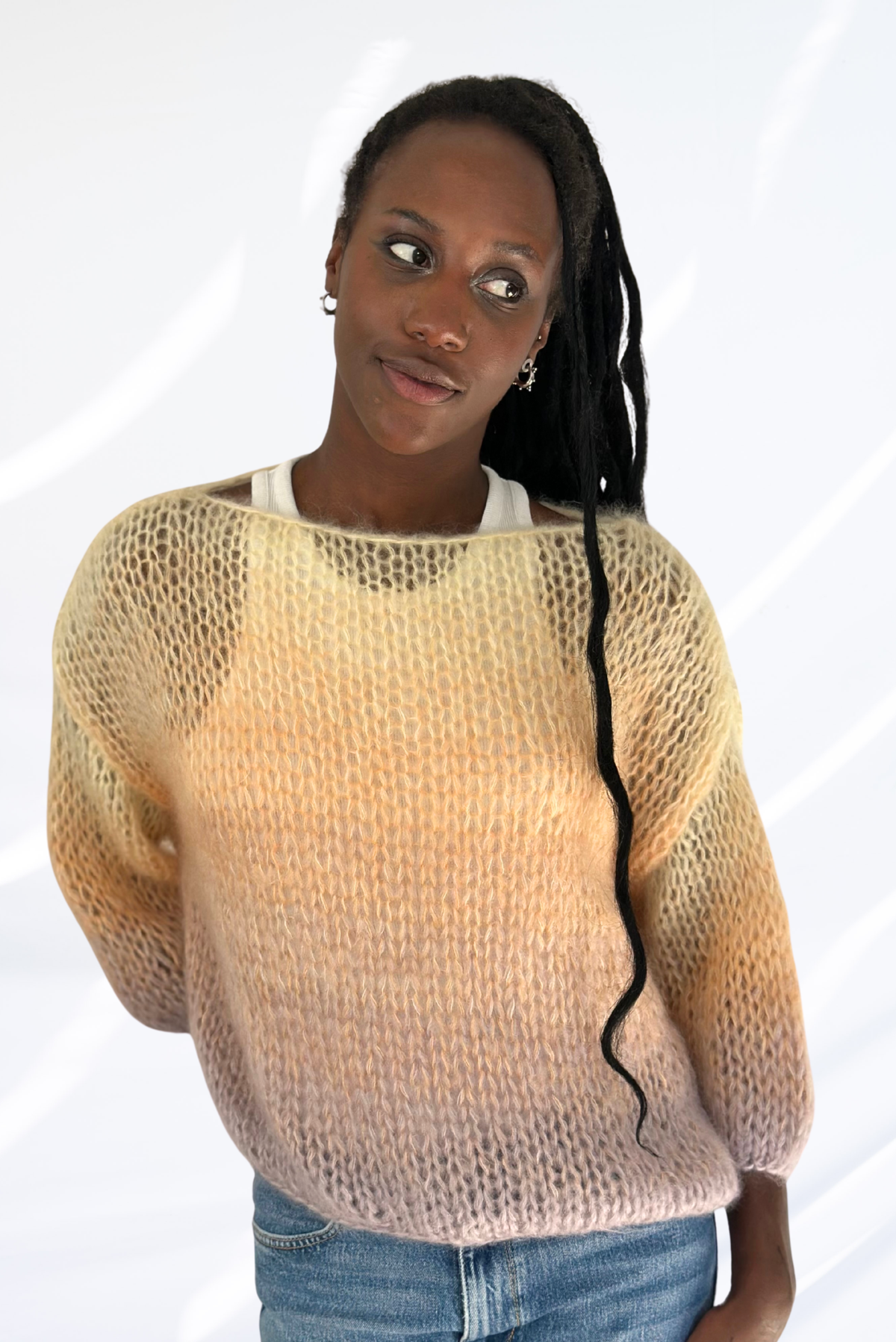 Mixed light orange & violet pullover