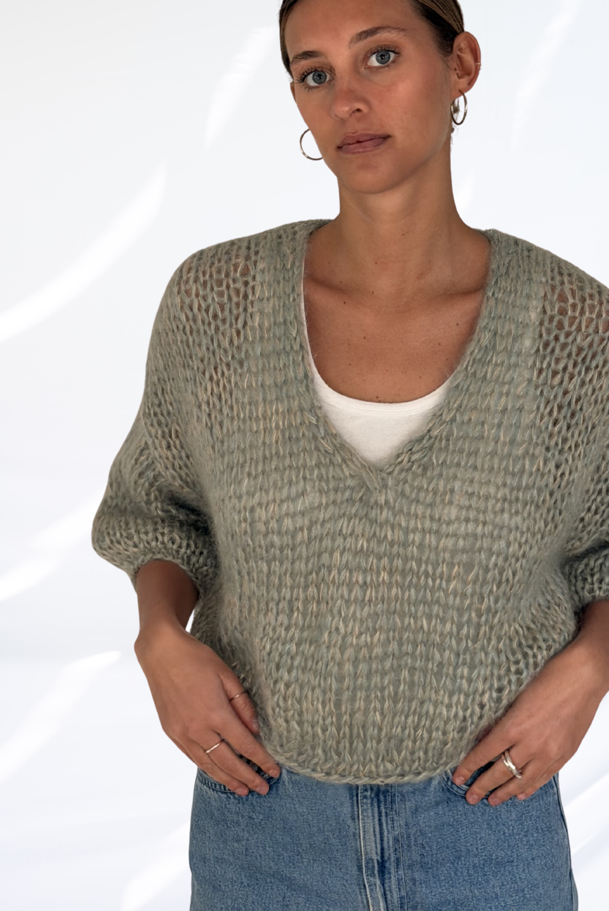 Mixed light green & grey pullover